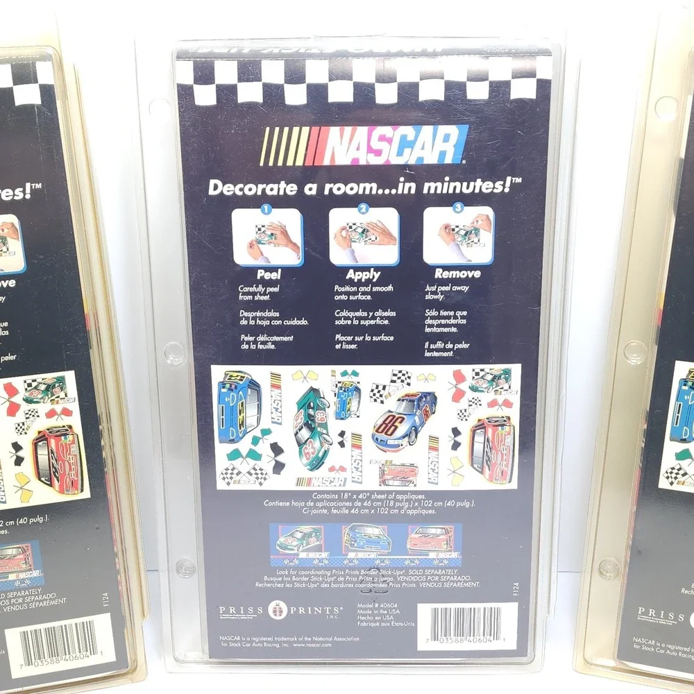 Lot of 3, NASCAR Jumbo Stick-Ups Removable Wall Room Stickers Decals NEW